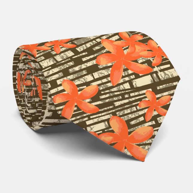 Lava Wall Hawaiian Plumeria Two-sided Printed Neck Tie (Rolled)