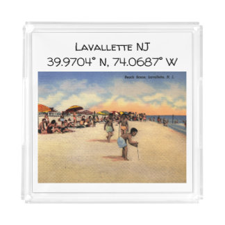 Lavallette NJ Map Coordinates Vintage Style Acrylic Tray