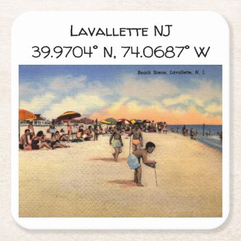 Lavallette Nj Map Coordinates Vintage Style Square Paper Coaster by markomundo at Zazzle