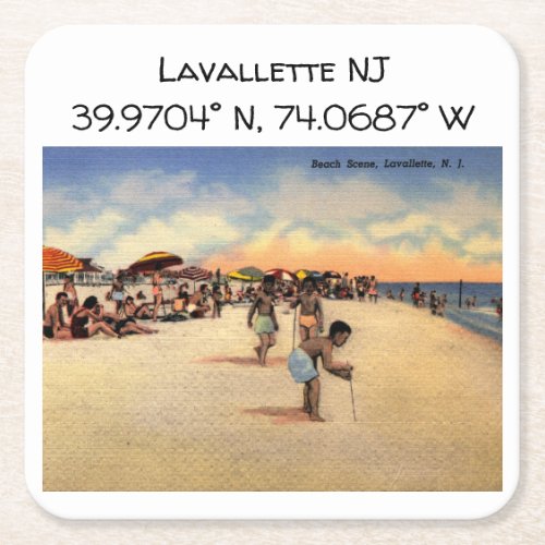 Lavallette NJ Map Coordinates Vintage Style Square Paper Coaster
