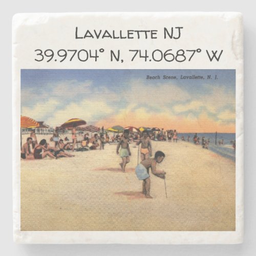 Lavallette NJ Map Coordinates Vintage Style Stone Coaster