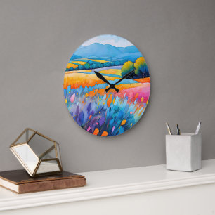 "Lavande Serenité". Wide Landscape Provence Large Clock
