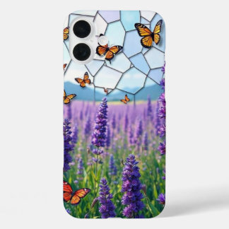Lavander and Butterflies at Dusk Stained Glass iPhone 16 Plus Case