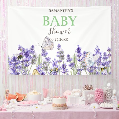 Lavander Butterflies Botanical Baby Shower  Banner