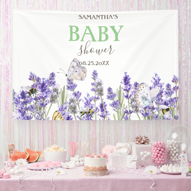 Lavander Butterflies Botanical Baby Shower  Banner (Party)