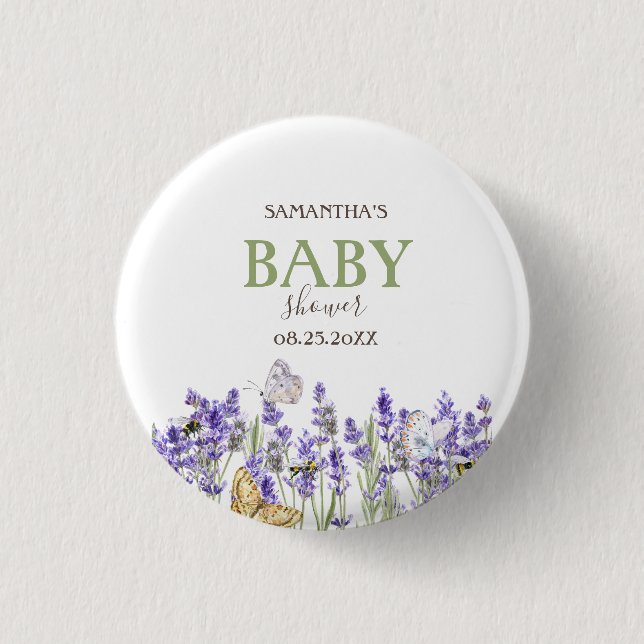 Lavander Butterflies Botanical Baby Shower   Button (Front)