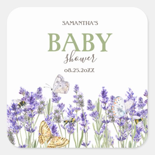 Lavander Butterflies Botanical Baby Shower   Square Sticker