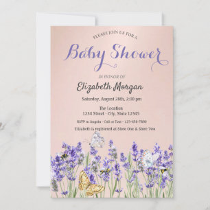 Lavander Butterflies Botanical Pink Baby Shower Invitation