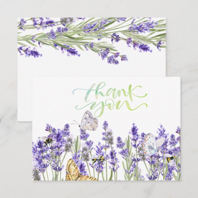 Lavander Butterflies Botanical Thank You Card (Front/Back)