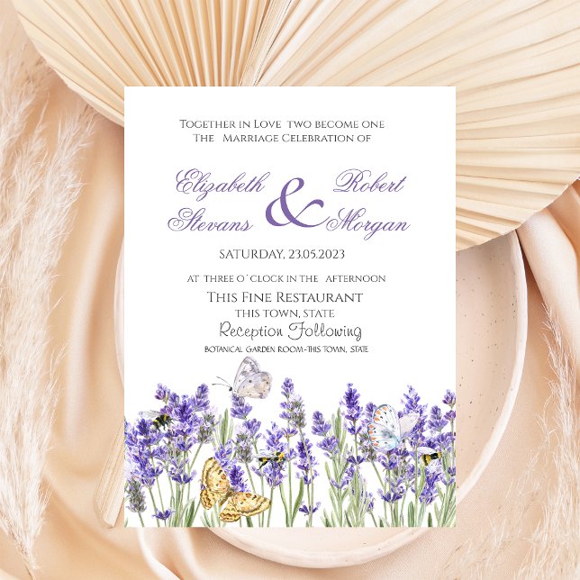 Lavander Butterflies Botanical Wedding Invitation (Creator Uploaded)