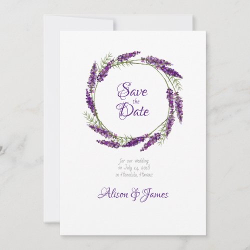 Lavander wreath wedding save the date