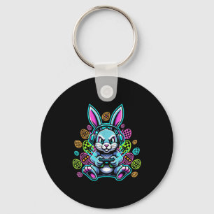 Lavel up gamer easter cute bunny rabbit headset keychain