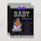 Lavend Purple Black Silver Ethnic Girl Baby Shower Invitation (Front/Back)