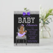 Lavend Purple Black Silver Ethnic Girl Baby Shower Invitation (Standing Front)