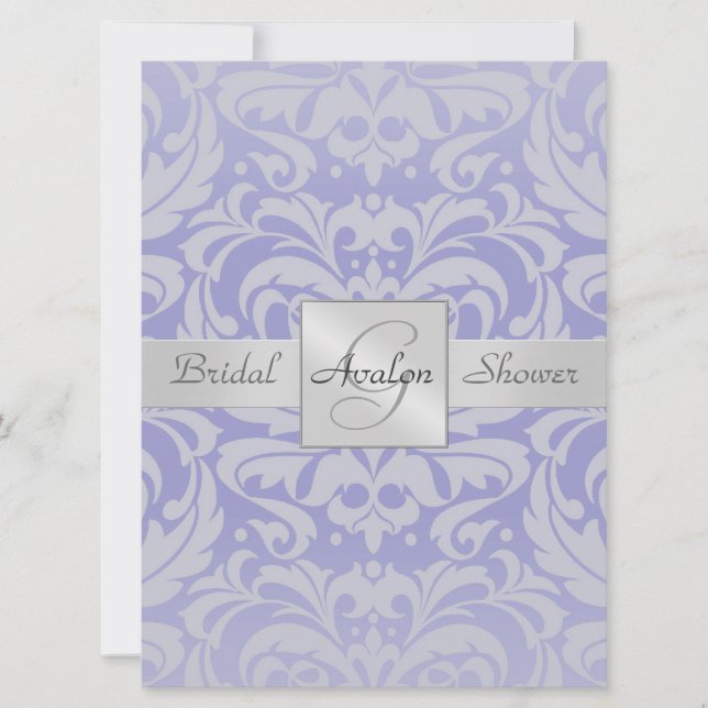 Lavendar Damask Bridal Shower Monogram Invitation (Front)