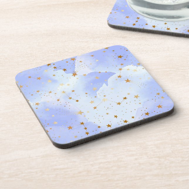 Lavendar Golden Star Pattern Beverage Coaster (Left Side)