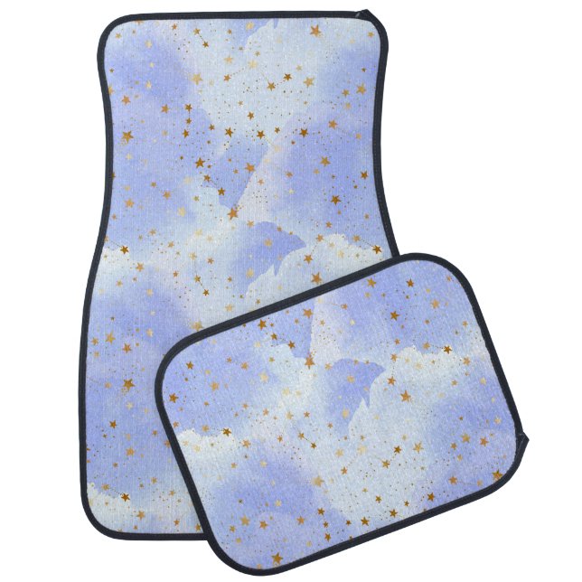 Lavendar Golden Star Pattern Car Floor Mat (Set)