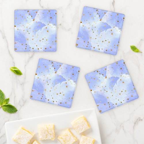 Lavendar Golden Star Pattern Coaster Set