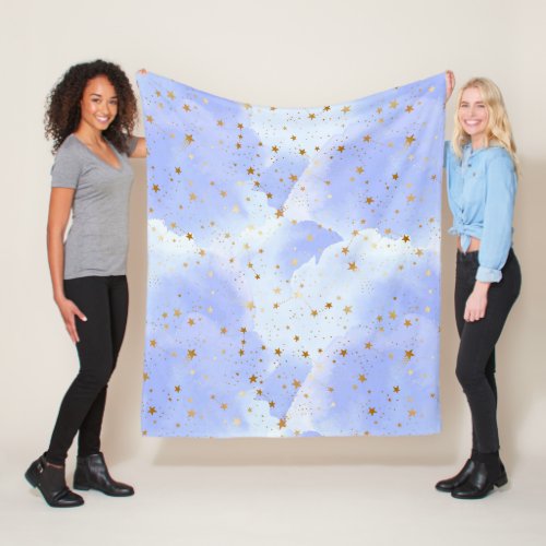 Lavendar Golden Star Pattern Fleece Blanket