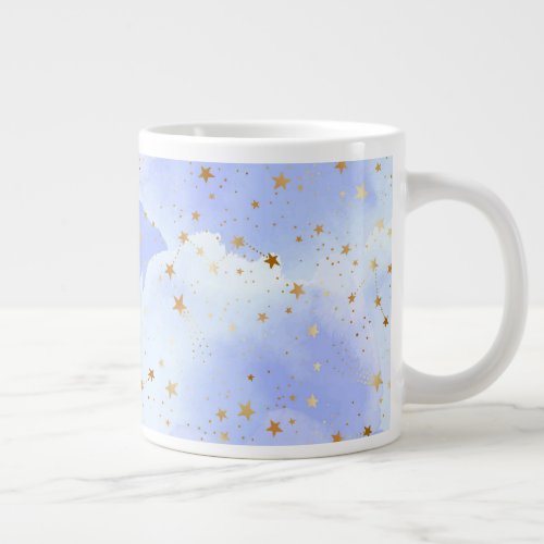 Lavendar Golden Star Pattern Giant Coffee Mug