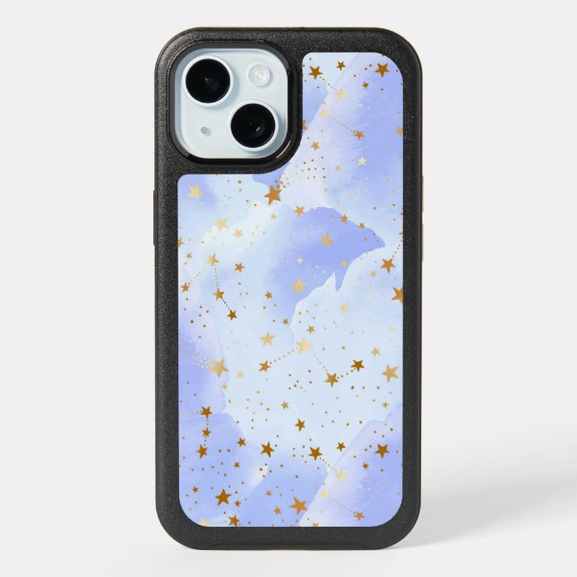 Lavendar Golden Star Pattern iPhone 15 Case (Back)