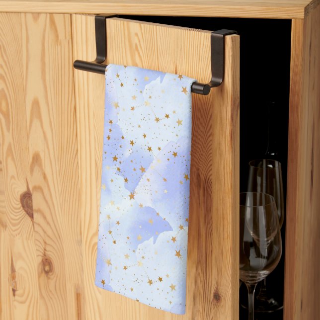 Lavendar Golden Star Pattern Kitchen Towel (Thirds Fold)