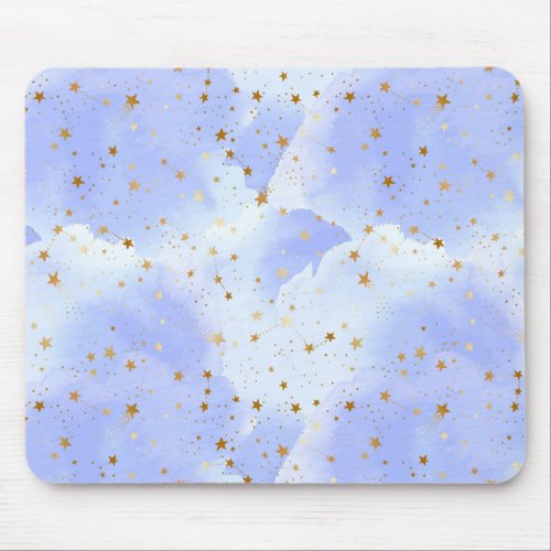 Lavendar Golden Star Pattern Mouse Pad