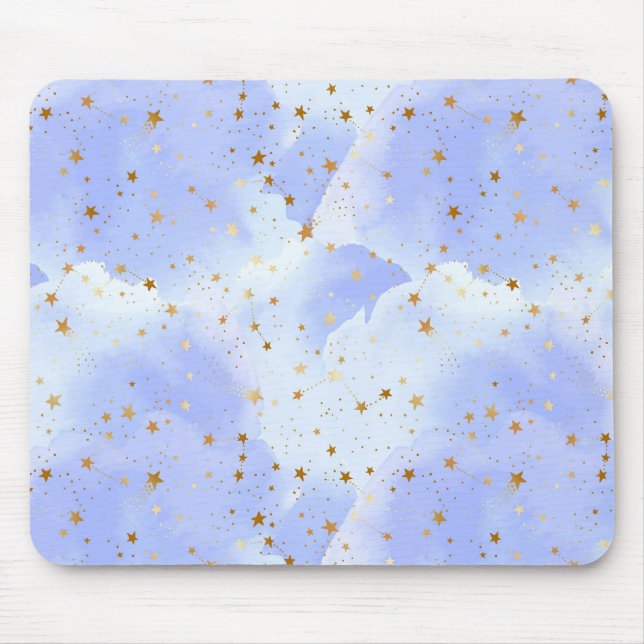 Lavendar Golden Star Pattern Mouse Pad (Front)