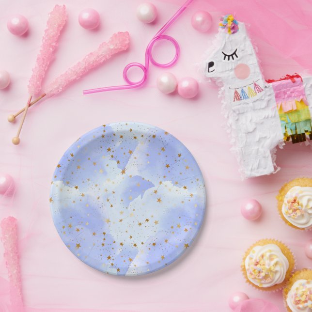 Lavendar Golden Star Pattern Paper Plates (Party)