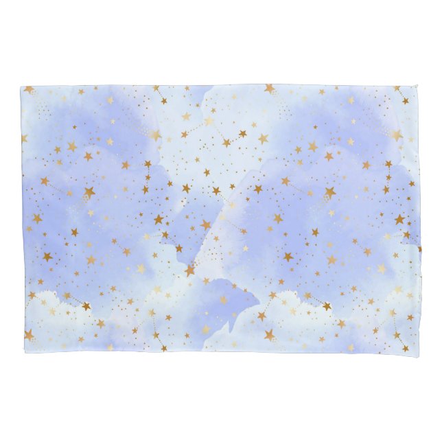 Lavendar Golden Star Pattern Pillow Case (Front-Left)