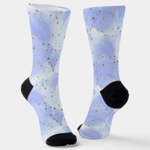 Lavendar Golden Star Pattern Socks