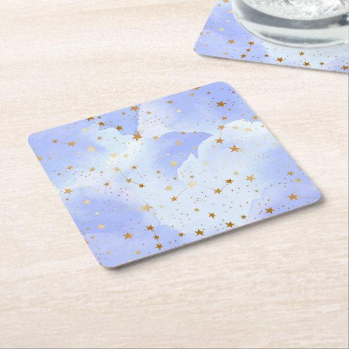 Lavendar Golden Star Pattern Square Paper Coaster