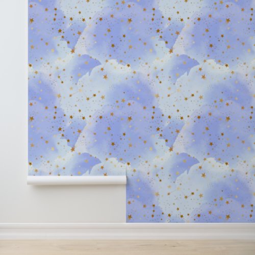 Lavendar Golden Star Pattern Wallpaper