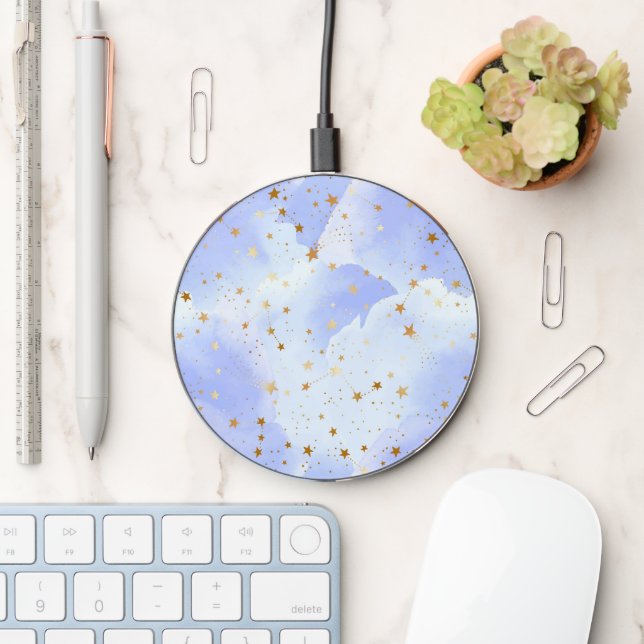 Lavendar Golden Star Pattern Wireless Charger (Desk)