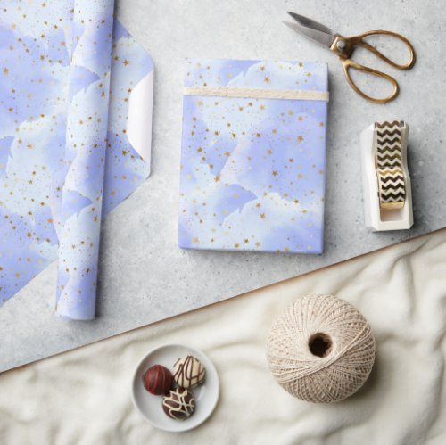 Lavendar Golden Star Pattern Wrapping Paper