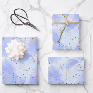 Lavendar Golden Star Pattern Wrapping Paper Sheets
