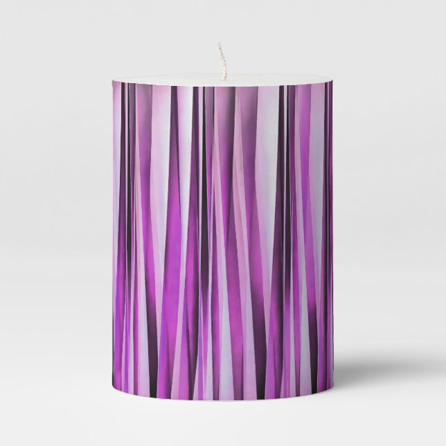 Lavendar, Iris and Grape Stripy Pattern Pillar Candle (Front)