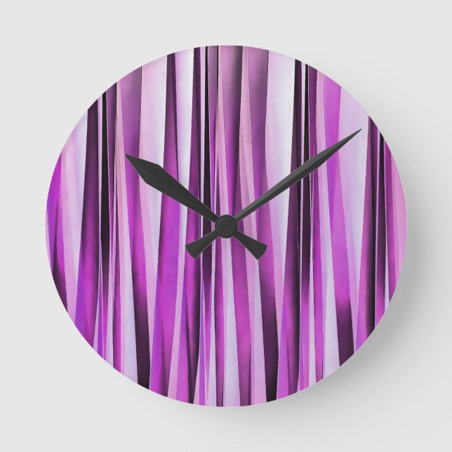 Lavendar, Iris and Grape Stripy Pattern Round Clock (Front)