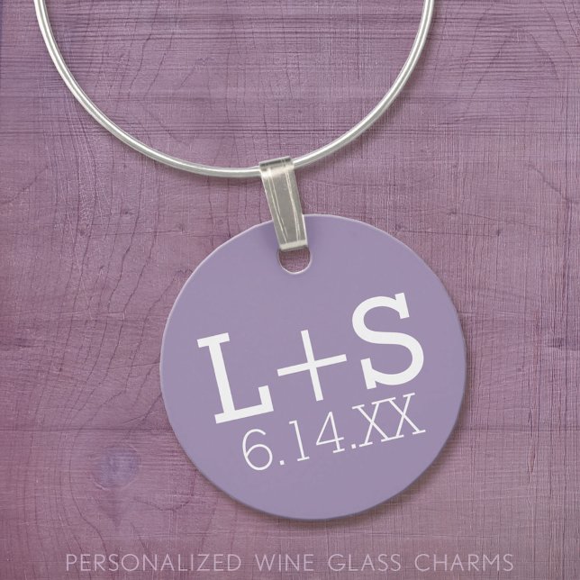 Lavendar Orchid Solid Color Monogram Wedding Favor (Custom Wine Charm)