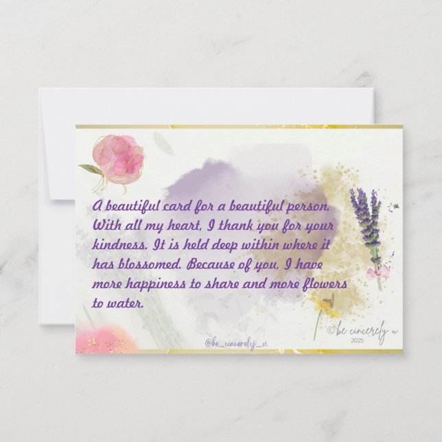 Lavendar, Pink, Purple, Gold, Glittery Blank Card (Back)