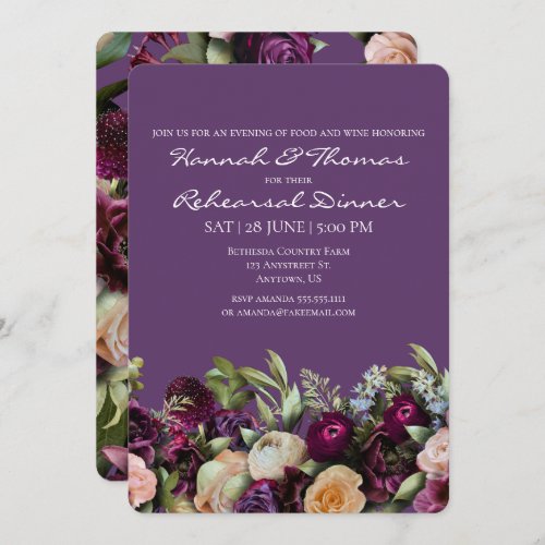 Lavendar Purple Elegant Floral Rehearsal Dinner Invitation