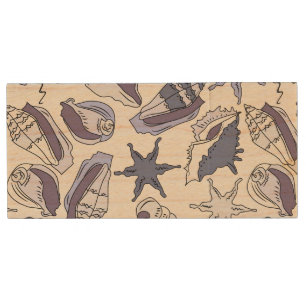 Lavendar Seashells Wood Flash Drive