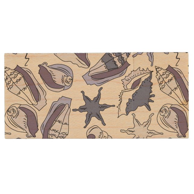Lavendar Seashells Wood Flash Drive (Front)