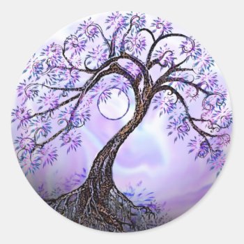 Lavendar Tree Of Life Classic Round Sticker by AutumnRoseMDS at Zazzle