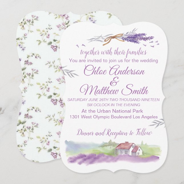Lavendar Water Color Wedding Invitation (Front/Back)