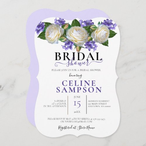 Lavendar  White Floral Bridal Shower  Invitation