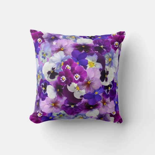 Lavendar White Purple Pansy Floral Pillow