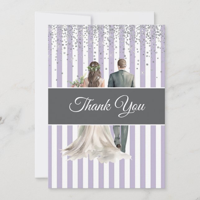 Lavendar & White Stripes Bridal Shower  Thank You Card (Front)