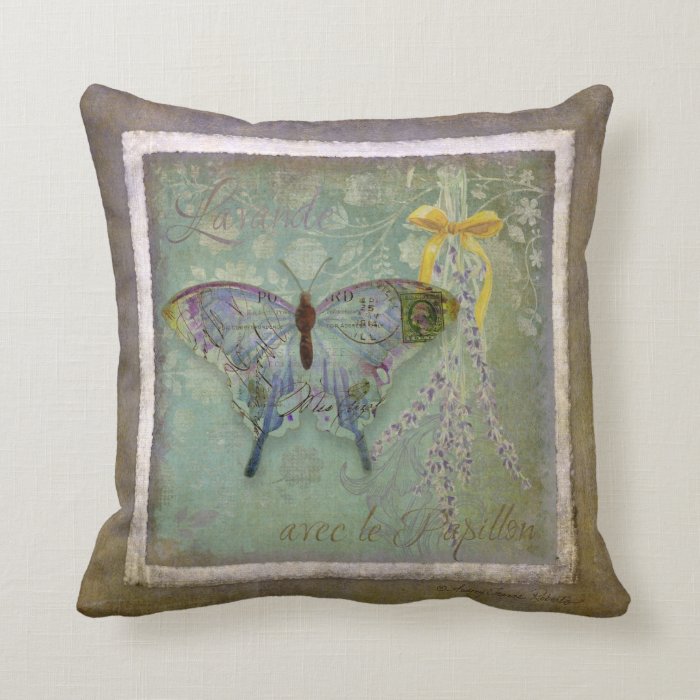 Lavende avec le Papillon, Lavender w Butterfly Throw Pillows