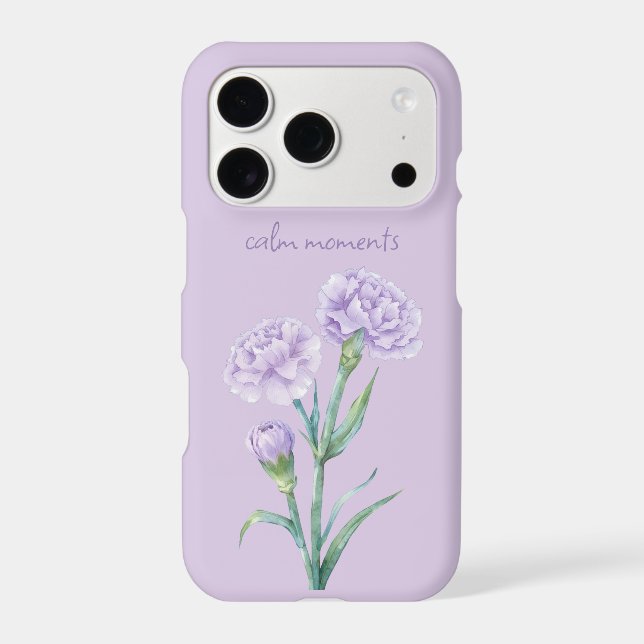 Lavende Carnation Botanical Watercolor Custom Name iPhone Case (Back)